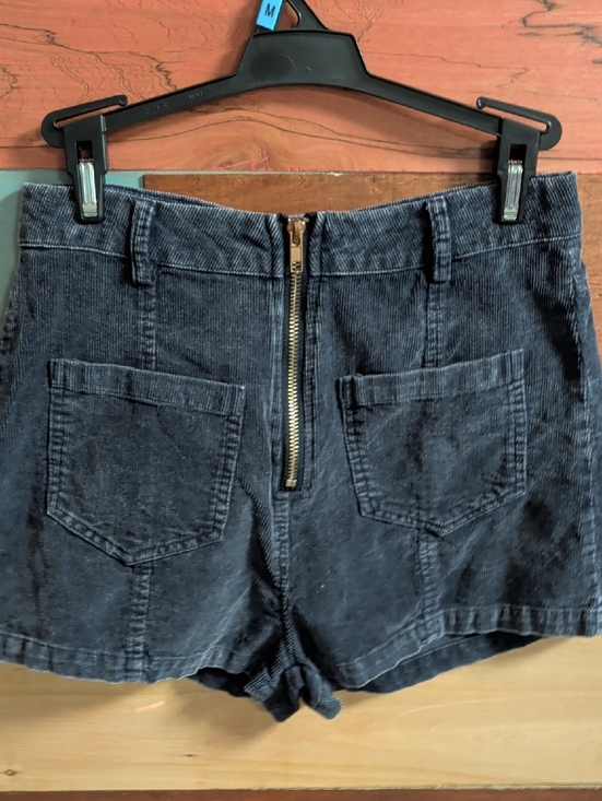 molly green Pants - High-Waist Black Corduroy Shorts with Front Gold Zip Accent